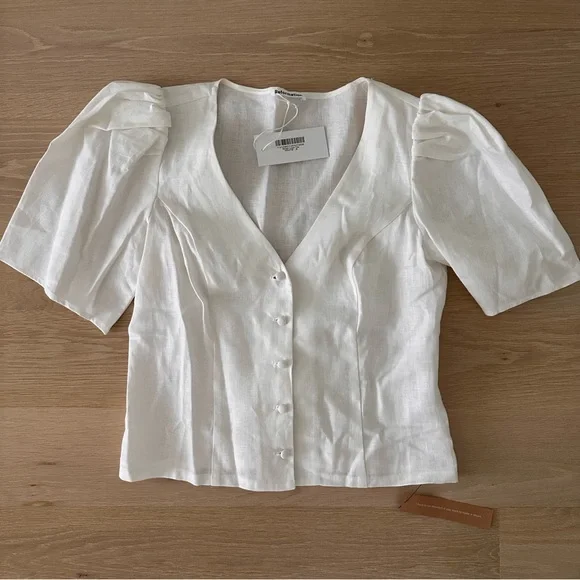 REFORMATION - MIRIAM LINEN TOP - WHITE - SIZE 8 - Picture 5 of 10
